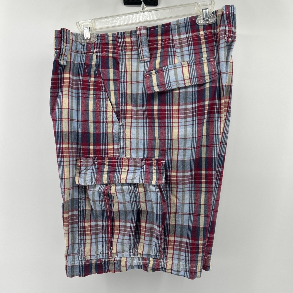 Vintage Polo Jeans Shorts Men's 36 Red Blue White Plaid Cargo Flat 90s Cotton - Picture 4 of 15